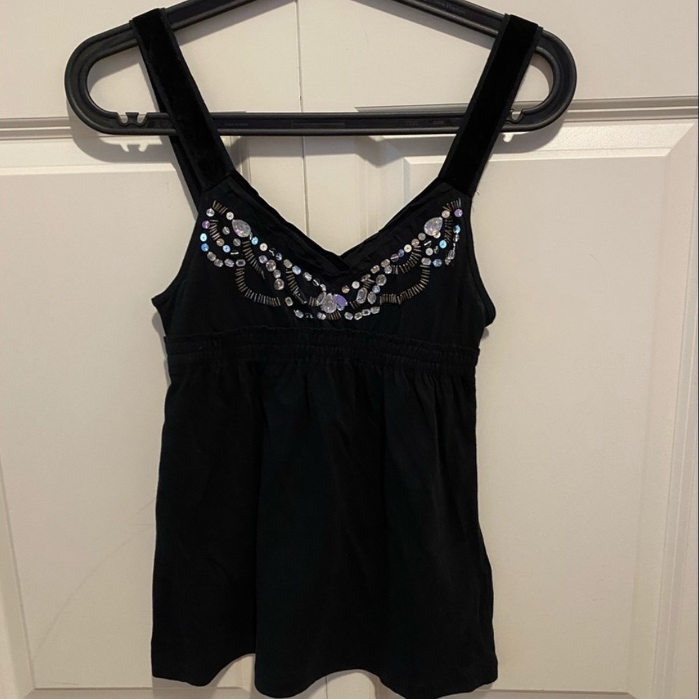 Vintage Black Sequin Rhinestone Embellished Cami Tank Top